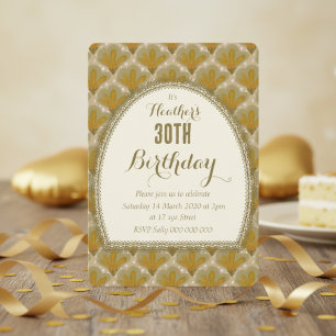Gold Wasserfarbe Eigenartige Blumen Geburtstag  Einladung