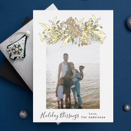 Gold Wasserfarbe Vintag Blumenwein Foto Folien Feiertagskarte