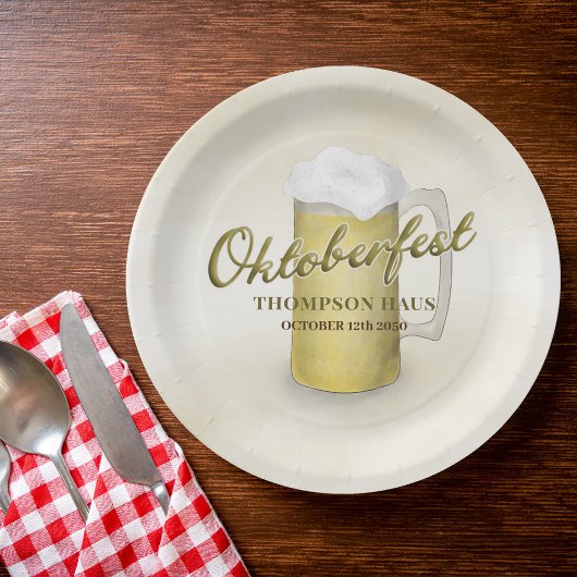 Gold Watercolor Einfaches Oktoberfest-Bier 9" Pappteller