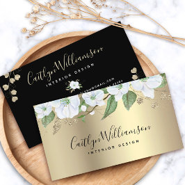 Gold Watercolor Floral Stilvolle Schwarze Schrift  Visitenkarte