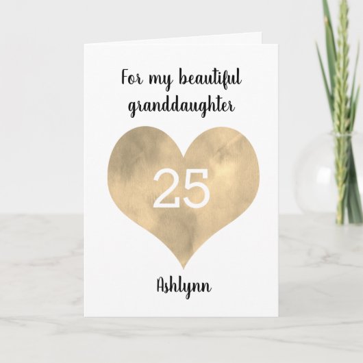 Gold Watercolor Heart 25th Birthday Karte (Vorderseite)