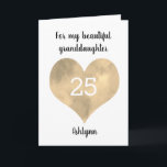 Gold Watercolor Heart 25th Birthday Karte<br><div class="desc">An personalized 25th birthday card for her which feys a gold watercolor heart on the front. You will be able to easily personalize the front of the birthday card with her age and name. This personalized heart 25th birthday card would be a great keepsake for her.</div>
