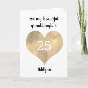 Gold Watercolor Heart 25th Birthday Karte