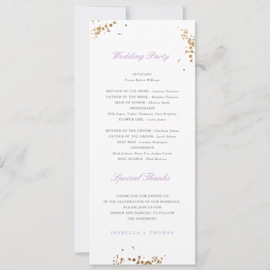 Gold & Watercolor Lavendel Hochzeitsprogramm (Rückseite)