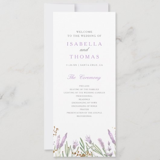 Gold & Watercolor Lavendel Hochzeitsprogramm (Vorderseite)