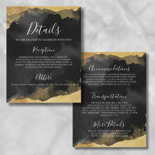 Gold Watercolor Mitzvah Event Details Karte