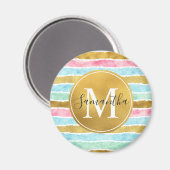 Gold Watercolor Stripes Monogram Magnet (Vorderseite/Rückseite)