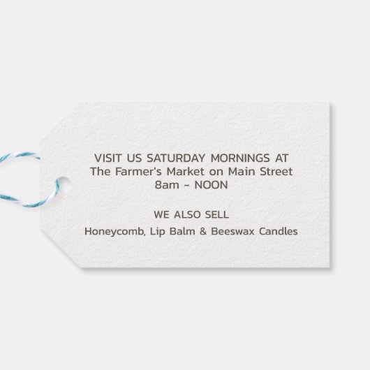 Gold Waterproof Honey Label mit Honigwabe und Bien Geschenkanhänger (Rückseite Horizontal)