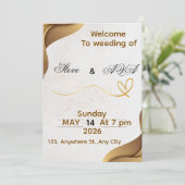 Gold Wave Elegant Wedding Invitation | Soft & Luxu Einladung (Stehend Vorderseite)