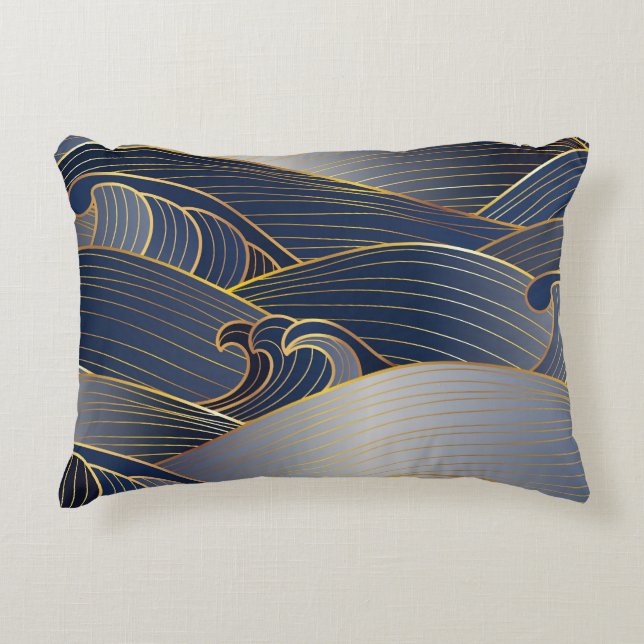 Gold Wave Lines, Abstrakt Vintag. Dekokissen (Vorderseite)