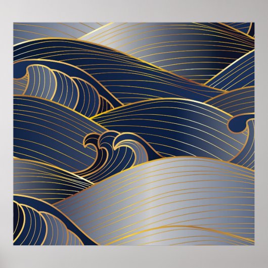 Gold Wave Lines, Abstrakt Vintag. Poster (Vorne)