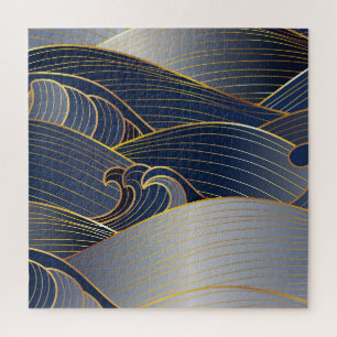 Gold Wave Lines, Abstrakt Vintag. Puzzle
