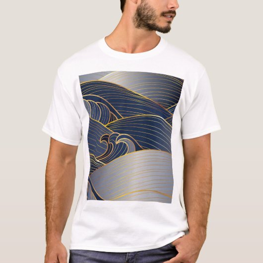 Gold Wave Lines, Abstrakt Vintag. T-Shirt (Vorderseite)