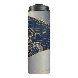 Gold Wave Lines, Abstrakt Vintag. Thermosbecher