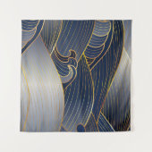 Gold Wave Lines, Abstrakt Vintag. Wandteppich (Vorderseite (Horizontal))
