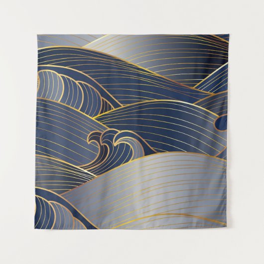 Gold Wave Lines, Abstrakt Vintag. Wandteppich (Vorderseite)