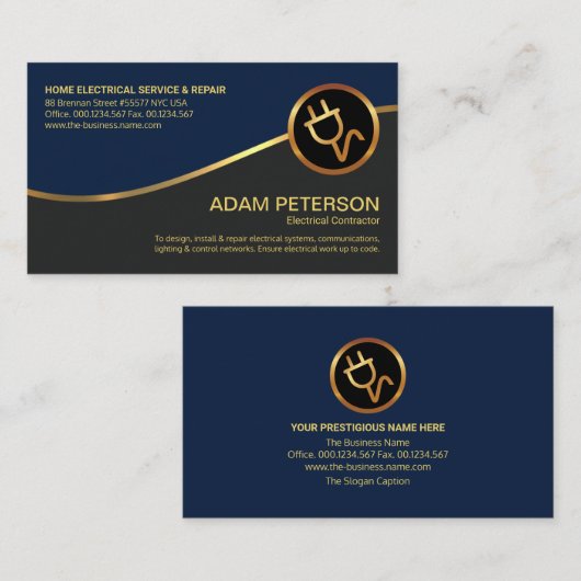 Gold Wave Stylish Blue Gray Layers Electrician Visitenkarte (Vorne/Hinten)