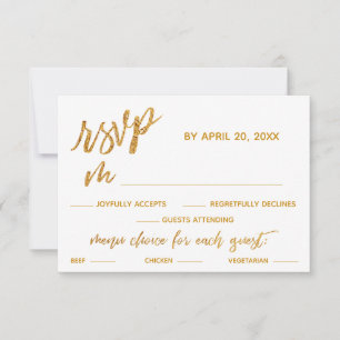 Gold Waves Handschrift White Dinner Optionen RSVP Karte