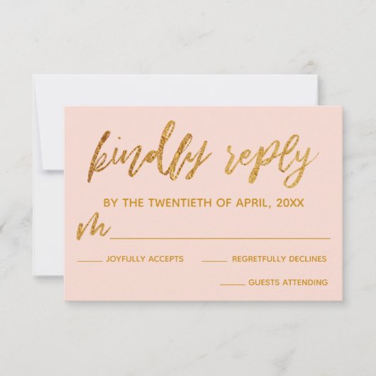 Gold Waves Handwriting Blush Pink Kindly Antwort (Vorderseite)