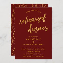 Gold Waves Handwriting Burgundy Probe Dinner Einladung