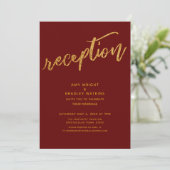 Gold Waves Handwriting Burgundy Wedding Reception Einladung (Stehend Vorderseite)