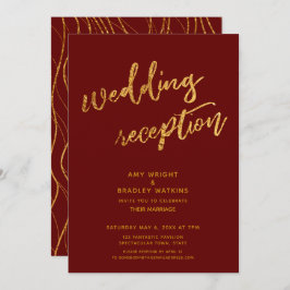 Gold Waves Handwriting Burgundy Wedding Reception Einladung