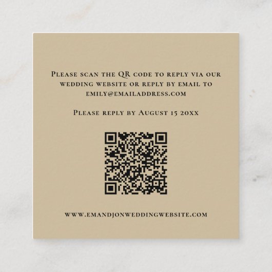 Gold Wavy Line Border Script QR Code Hochzeit RSVP Begleitkarte (Rückseite)