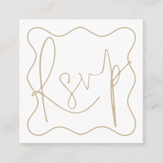 Gold Wavy Line Border Script QR Code Hochzeit RSVP Begleitkarte (Vorderseite)