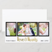 Gold Wedding 3 Foto Liebe & Vielen Dank Dankeskarte (Vorne/Hinten)