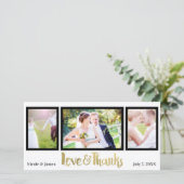 Gold Wedding 3 Foto Liebe & Vielen Dank Dankeskarte (Stehend Vorderseite)