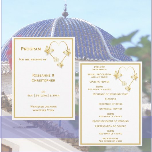 Gold Wedding Church Program Butterfys Herz Programm