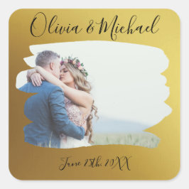 Gold Wedding Date Labels Quadratischer Aufkleber