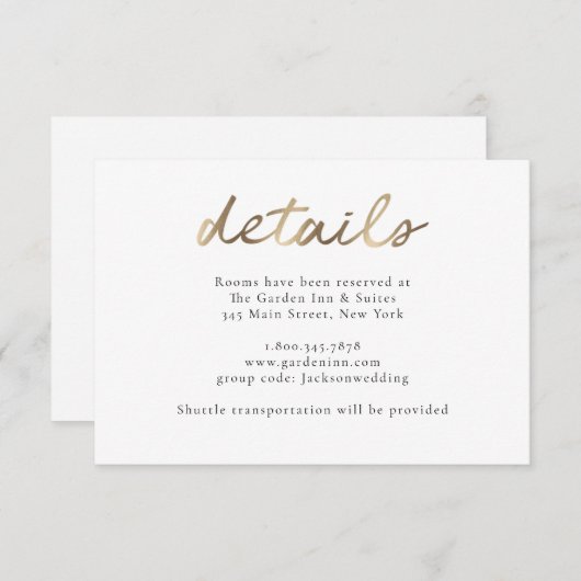 Gold Wedding Details Card Einladung (Vorne/Hinten)
