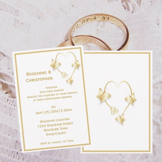 Gold Wedding Einladung Schmetterlinge Herzdesign