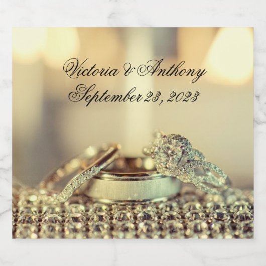 Gold Wedding Elegante Name Datum Skript Schaumweinetikett (Einzelnes Label)