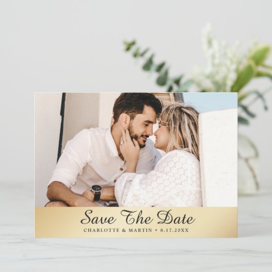 Gold Wedding Foto speichert die Datumskarten Save The Date (Stehend Vorderseite)