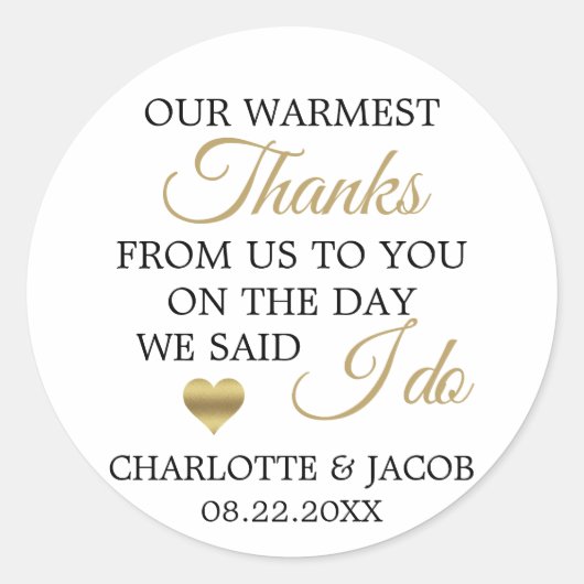 GOLD Wedding Heart Herzlichen Dank | Vielen Dank Runder Aufkleber (Vorderseite)