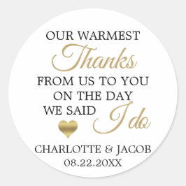 GOLD Wedding Heart Herzlichen Dank | Vielen Dank Runder Aufkleber