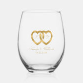 Gold Wedding Hearts, Herz Custom Typografy Weinglas Ohne Stiel (Vorderseite)