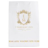 Gold Wedding Initials & Wedding Floral Wappen Mittlere Geschenktüte (Vorderseite)