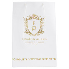Gold Wedding Initials & Wedding Floral Wappen Mittlere Geschenktüte