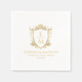 Gold Wedding Initials & Wedding Floral Wappen Serviette