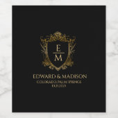 Gold Wedding Initials & Wedding Floral Wappen Weinetikett (Einzelnes Label)