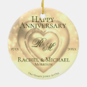 Gold Wedding Jubiläum mit zwei Herzen Keramik Ornament (Hinten)