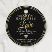 GOLD Wedding Key to Happy ist LIEBE Open Flasche Geschenkanhänger (Rückseite)