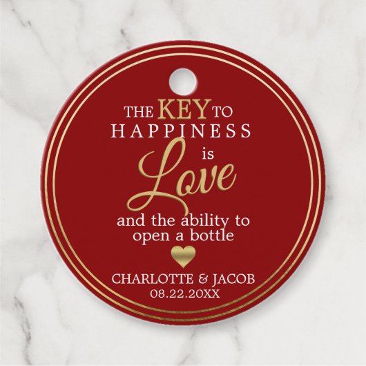 GOLD Wedding Key to Happy ist LIEBE Open Flasche Geschenkanhänger (Vorderseite)