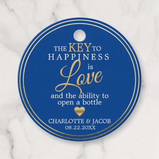 GOLD Wedding Key to Happy ist LIEBE Open Flasche Geschenkanhänger (Vorderseite)