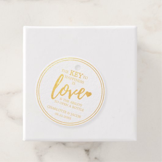 GOLD Wedding Key to Happy ist LIEBE Open Flasche Geschenkanhänger (Mit Box)