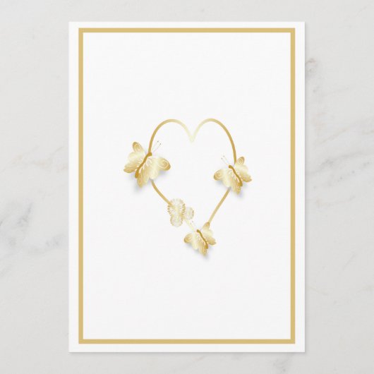Gold Wedding Menu Butterfets Herzdesign Menükarte (Rückseite)