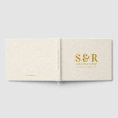 Gold Wedding Monogram Beige Linen Gästebuch (Voll)